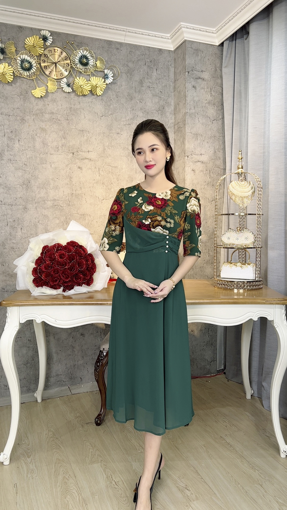 Đầm Trung Niên [ Linh Trà ] (TM 1123) Trẻ Trung Thiết Kế Trang Nhã Thanh Lịch Bigsize Đi Làm Đi Tiệc Cho Bà Cho Mẹ U50