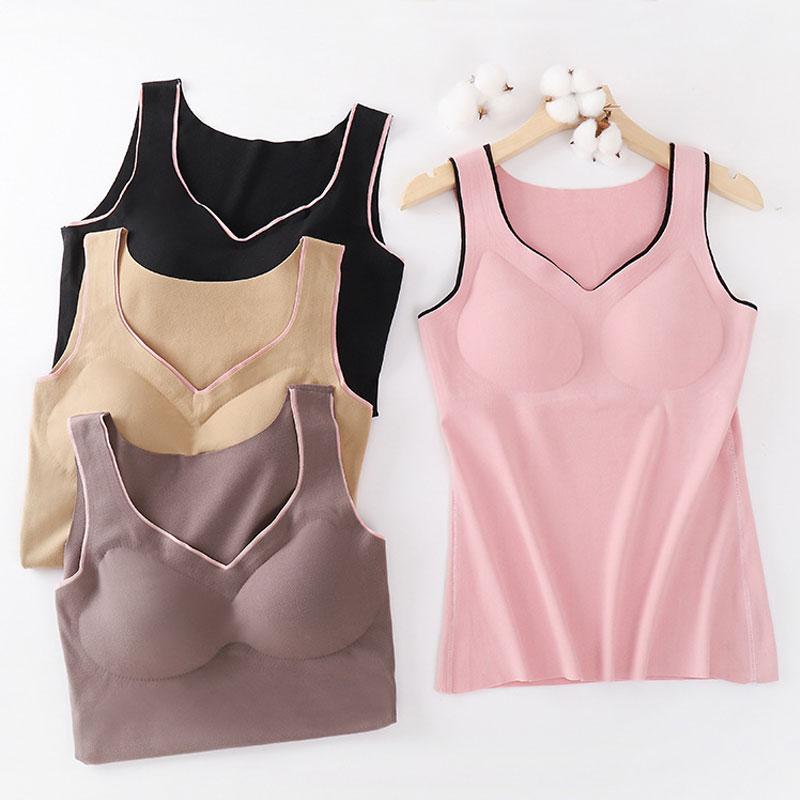 Thời Trang Áo Sinh Nhiệt Phụ Nữ Không Tay Mỏng Thun Nhung Đệm Ngực Chắc Chắn Nhiệt Vest Đầu Giữ Ấm Nhiệt Nữ Quần Lót
