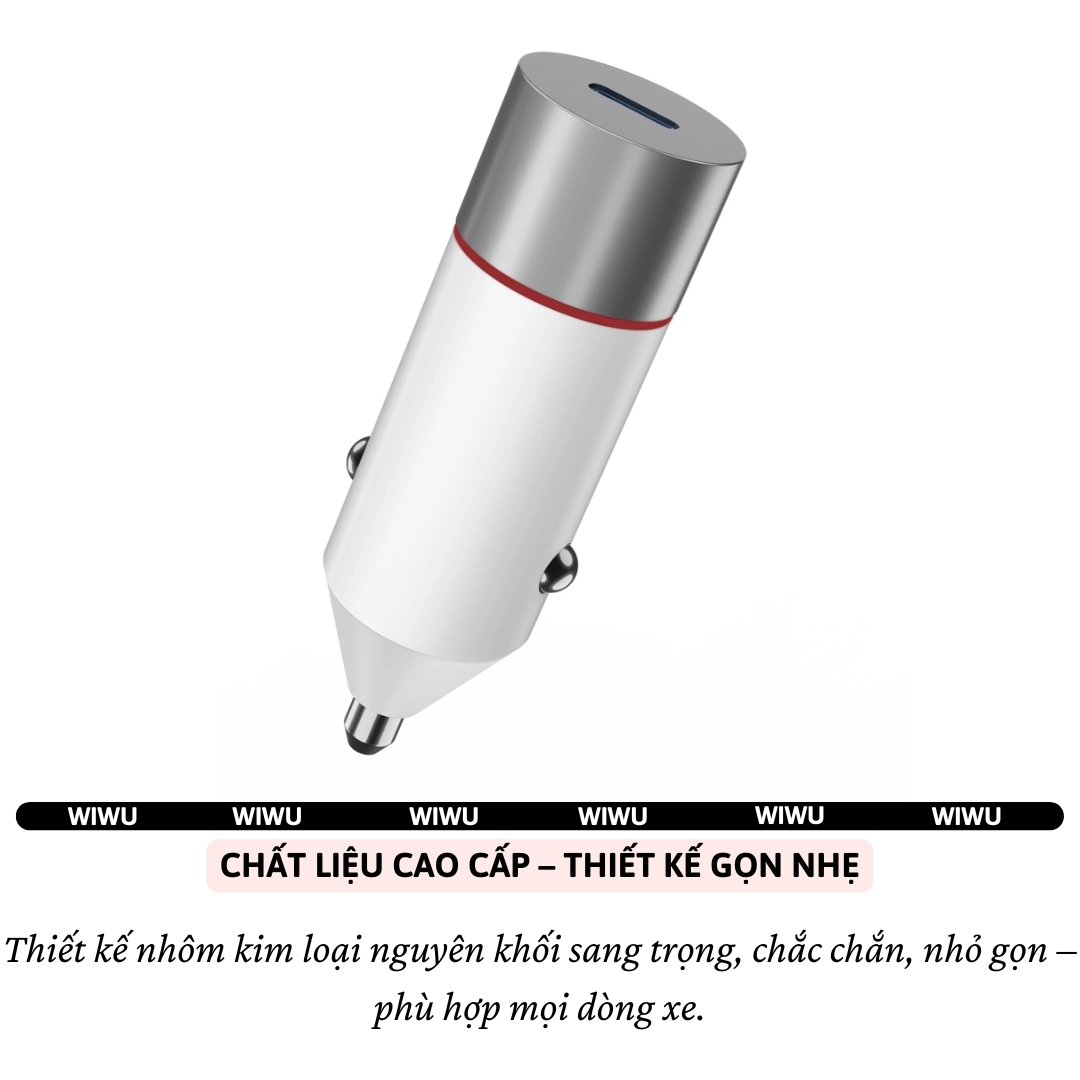 Tẩu củ sạc nhanh xe hơi ô tô PD 60W 2 Type-C USB-A QC3.0 hiệu WIWU Mars cho iphone 16 15 14 13 12 iPad Vivo Oppo samsung Macbook - hàng nhập khẩu