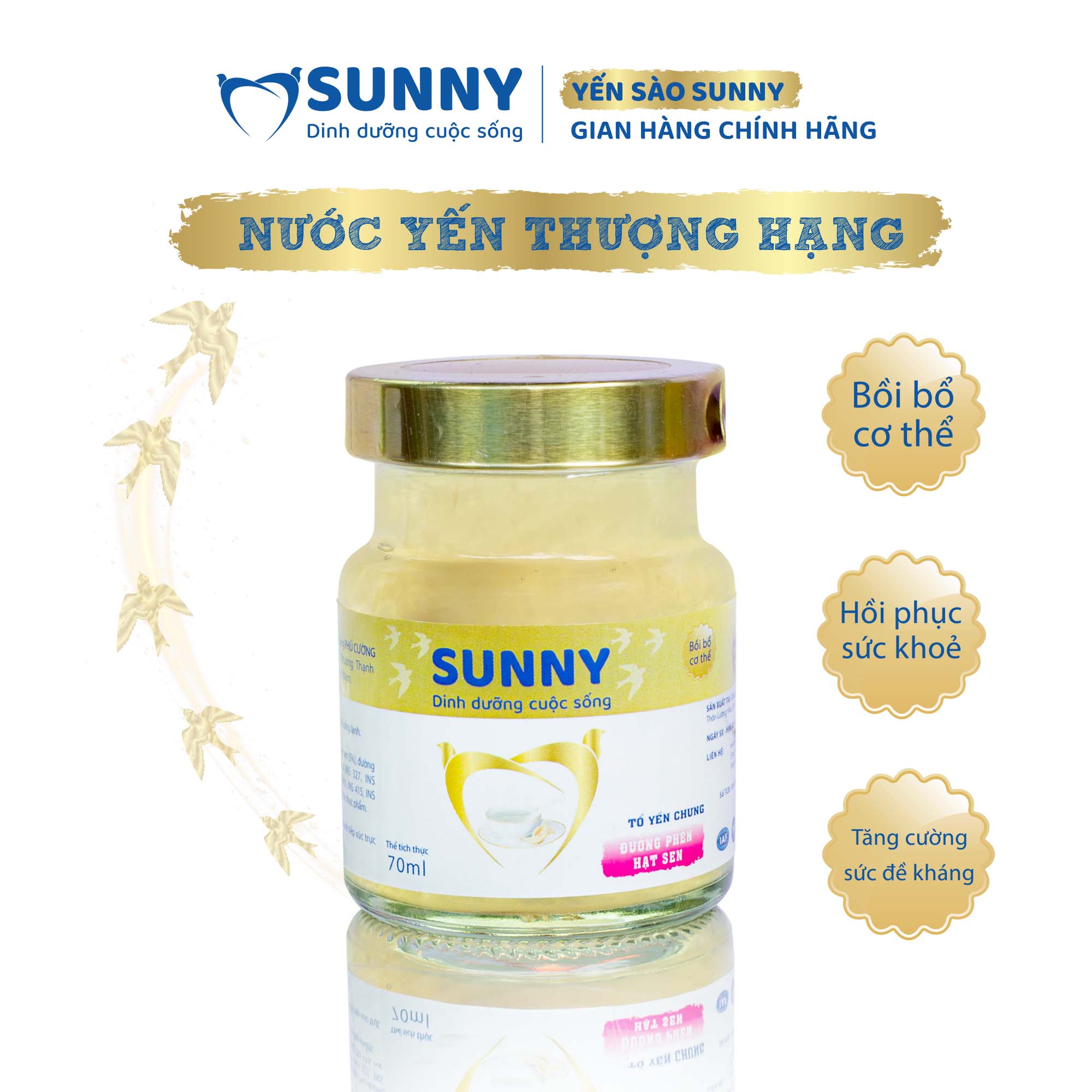 [1 hũ] Yến hạt sen - Yến Sào Khánh Hòa chưng sẳn - 25% Yến thô - 70ml/hũ - Yến sào SUNNY