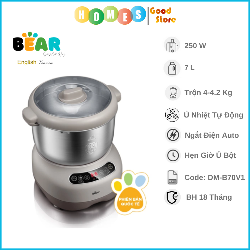 Máy Trộn Bột Đánh Trứng Tự Động BEAR SJJ-B10Q11 Chống Dính Bột Dung Tích 5 Lít Công Suất 1000 W - Hàng Nhập Khẩu