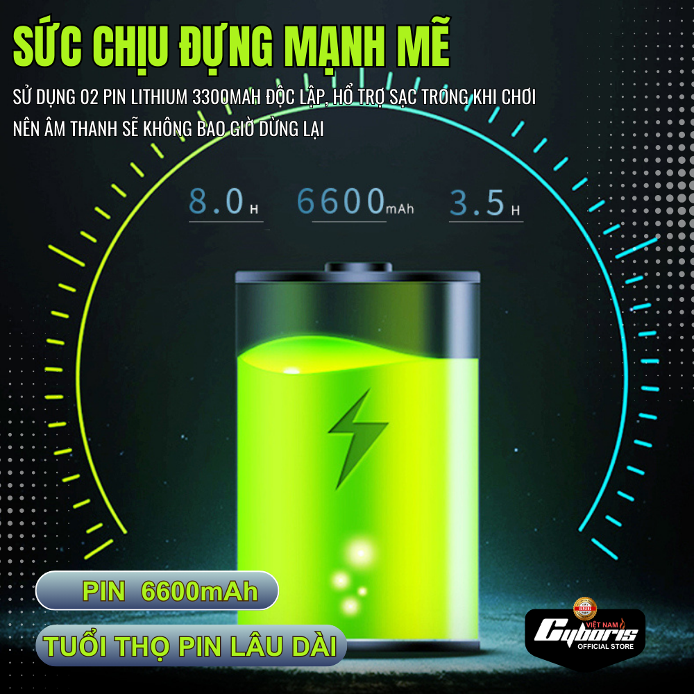 Loa Bluetooth Cyboris V7 Pro, Loa siêu Bass, Công suất 60W, Chống nước IPX5, Pin 6600mAh. Hàng Chính Hãng