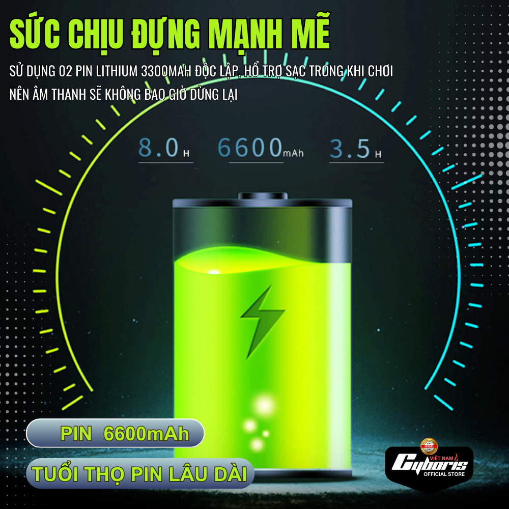 Loa Bluetooth Cyboris V7 Pro, Loa siêu Bass, Công suất 60W, Chống nước IPX5, Pin 6600mAh. Hàng Chính Hãng.