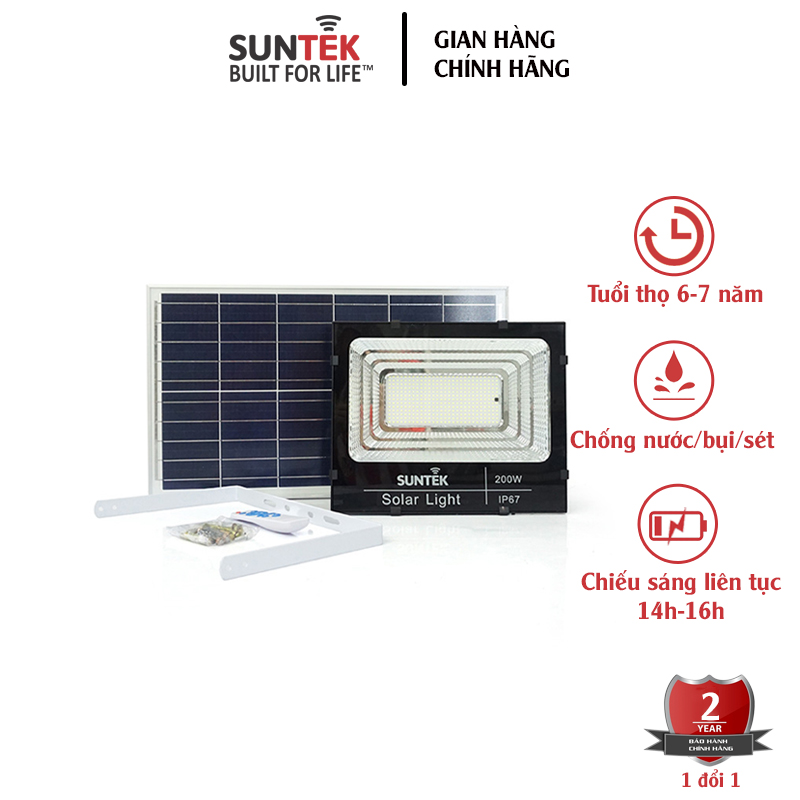 Đèn Pha Năng Lượng Mặt Trời SUNTEK LED Solar Light 200W - Hàng Chính Hãng