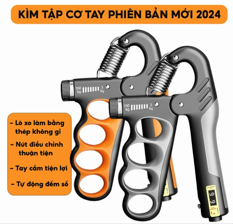 Kìm bóp cơ tay KG89 kháng lực có lò xo điều chỉnh có đếm số đếm giờ điện tử dụng cụ tập gym tại nhà lực từ 5-100kg - Hàng chính hãng