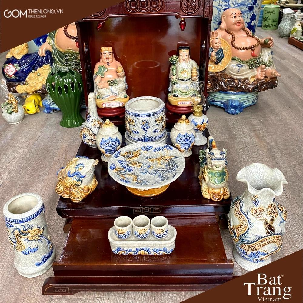 Bộ Đồ Thờ Men Rạn Đắp Nổi Giá Tốt - Đồ Thờ Bát Tràng - Gốm Thiên Long