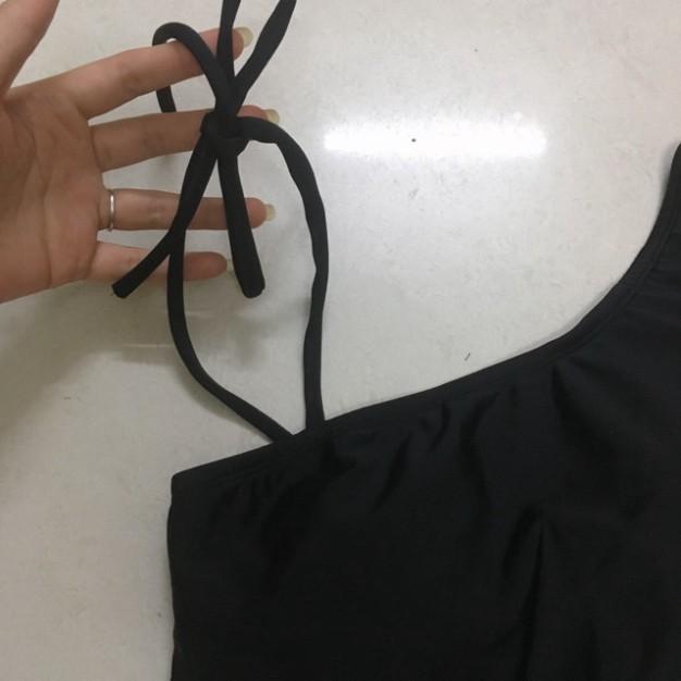 Set bikini liền mảnh lệch vai siêu cá tính màu đe