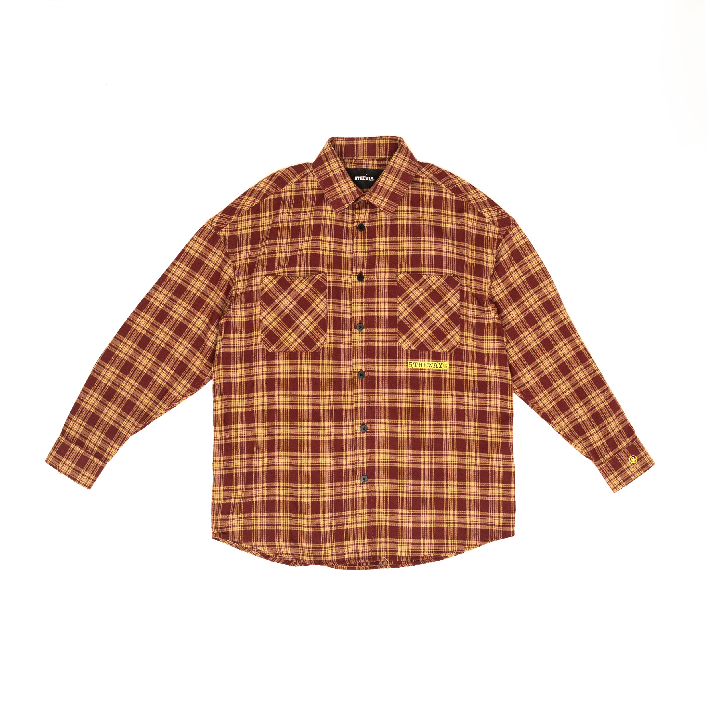 Áo Sơ Mi Flannel 5THEWAY Tay Dài Sọc Caro Nâu aka /stroke/ BIG LOGO FLANNEL SHIRT in BR/YE