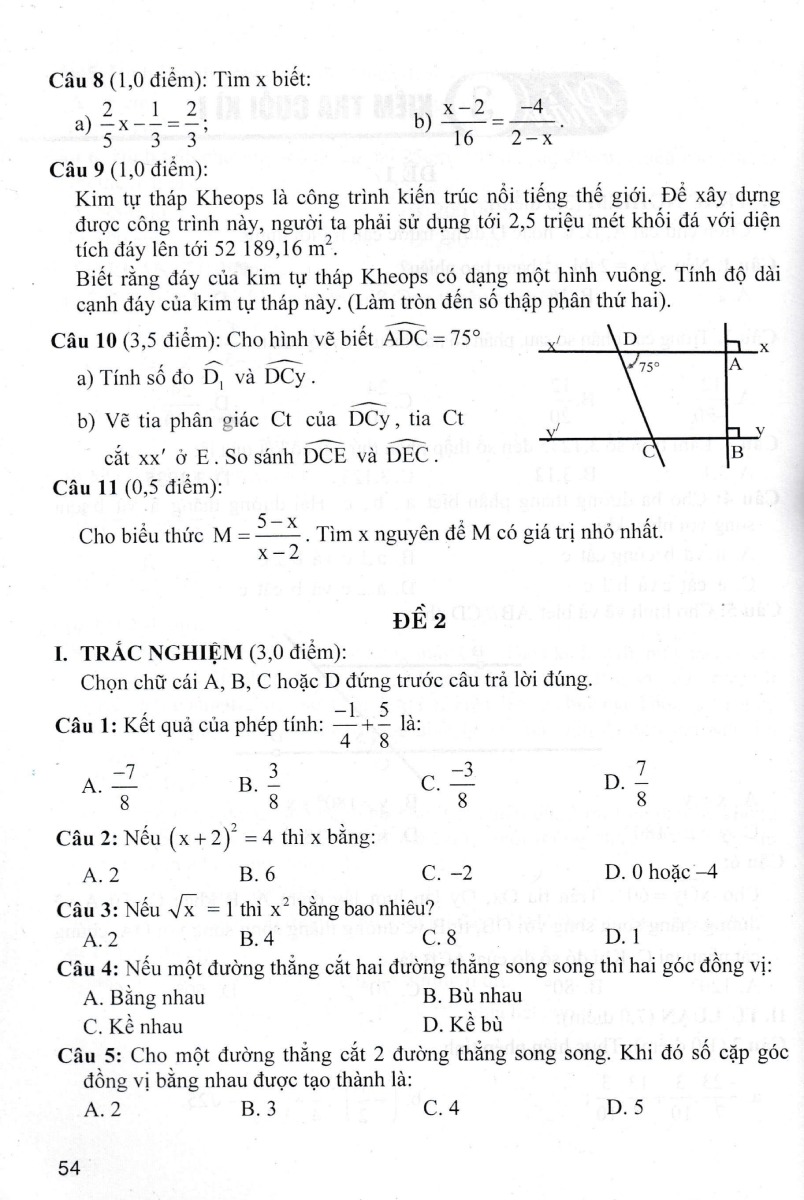 BỘ ĐỀ KIỂM TRA TOÁN 7 (BÁM SÁT SGK CHÂN TRỜI SÁNG TẠO)