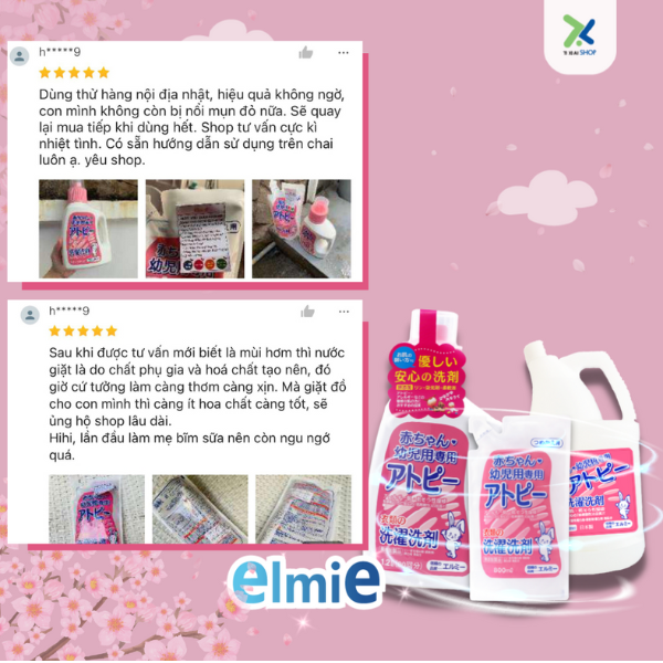 Nước giặt quần áo Elmie không chất phụ gia dành cho trẻ sơ sinh và trẻ nhỏ - 1200ml