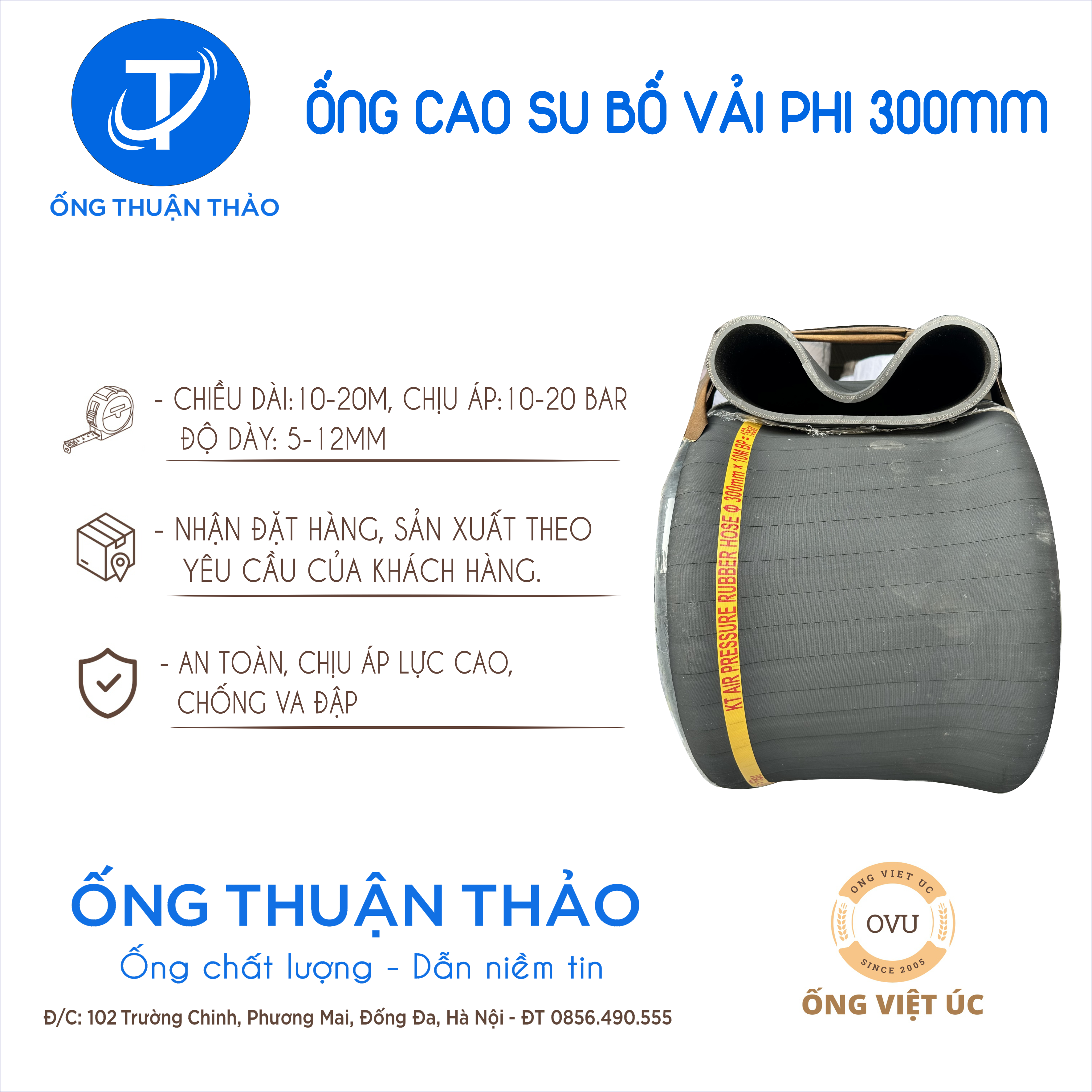 Ống cao su bố vải KT phi 300MM cuộn 10 mét Nhập Khẩu - Ống Chống Phá Chống Nổ thuận thảo