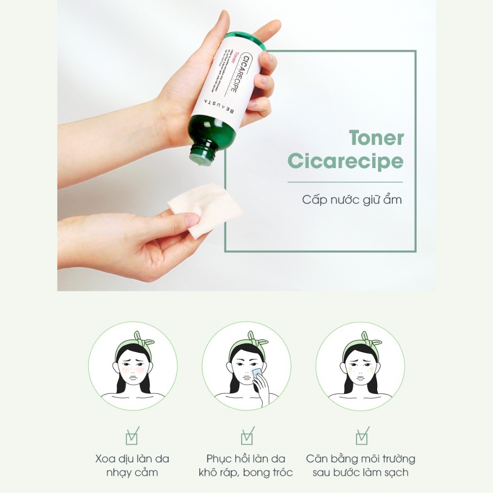 Nước hoa hồng cấp ẩm - bổ sung dưỡng chất làm dịu da chiết xuất rau má Beausta Cicarecipe Toner 150ml