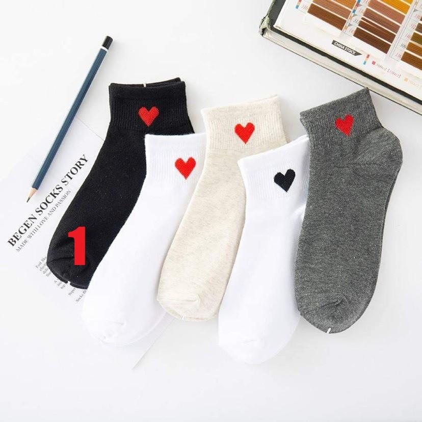 Tất  cổ ngắn vải cotton 05 màu sticker trái tim