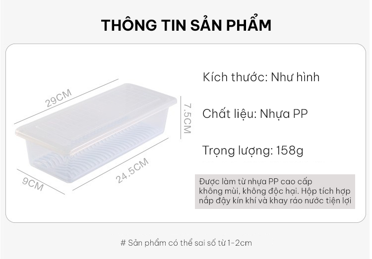 Hộp Nhựa Tủ Lạnh Bảo Quản Thực Phẩm Trong Suốt TÍch Hợp Khay Ráo Nước Giúp Thức Ăn Tươi Lâu - Hộp Tủ Lạnh Có Nắp