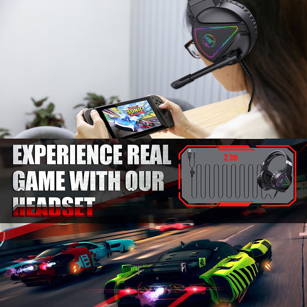 Tai nghe chụp tai Gaming tích hợp Mix HXSJ F16 RGB âm thanh 3D Bass cực đã chuyên dùng nghe nhạc, chơi game - Hàng chính hãng