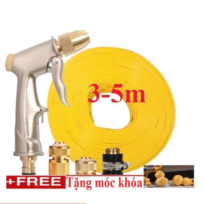 Bộ dây vòi xịt nước rửa xe,tưới cây .tăng áp 3 lần,loại 3m,5m 206701-1đầu đồng,cút đồng,nối đồng+ tặng móc khoá