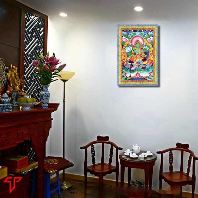 Tranh Thangka gỗ treo tường, tranh mật tông Tara xanh, Tam Thánh, Quan Âm Bồ Tát