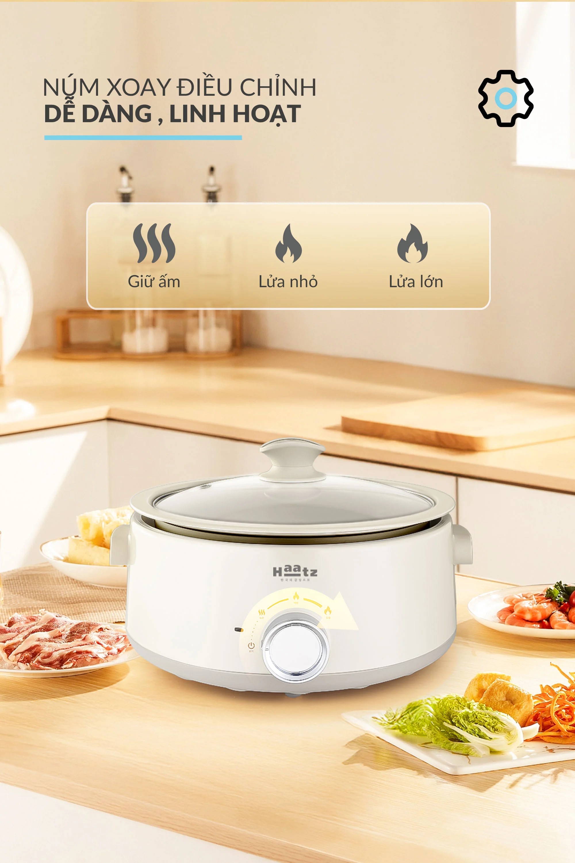 (NEW MODEL) Nồi Lẩu Điện Đa Năng 5L Haatz HEH508 Nấu Lẩu Xào Rán, Lòng Gốm Chống Dính Tháo Rời - Hàng Chính Hãng