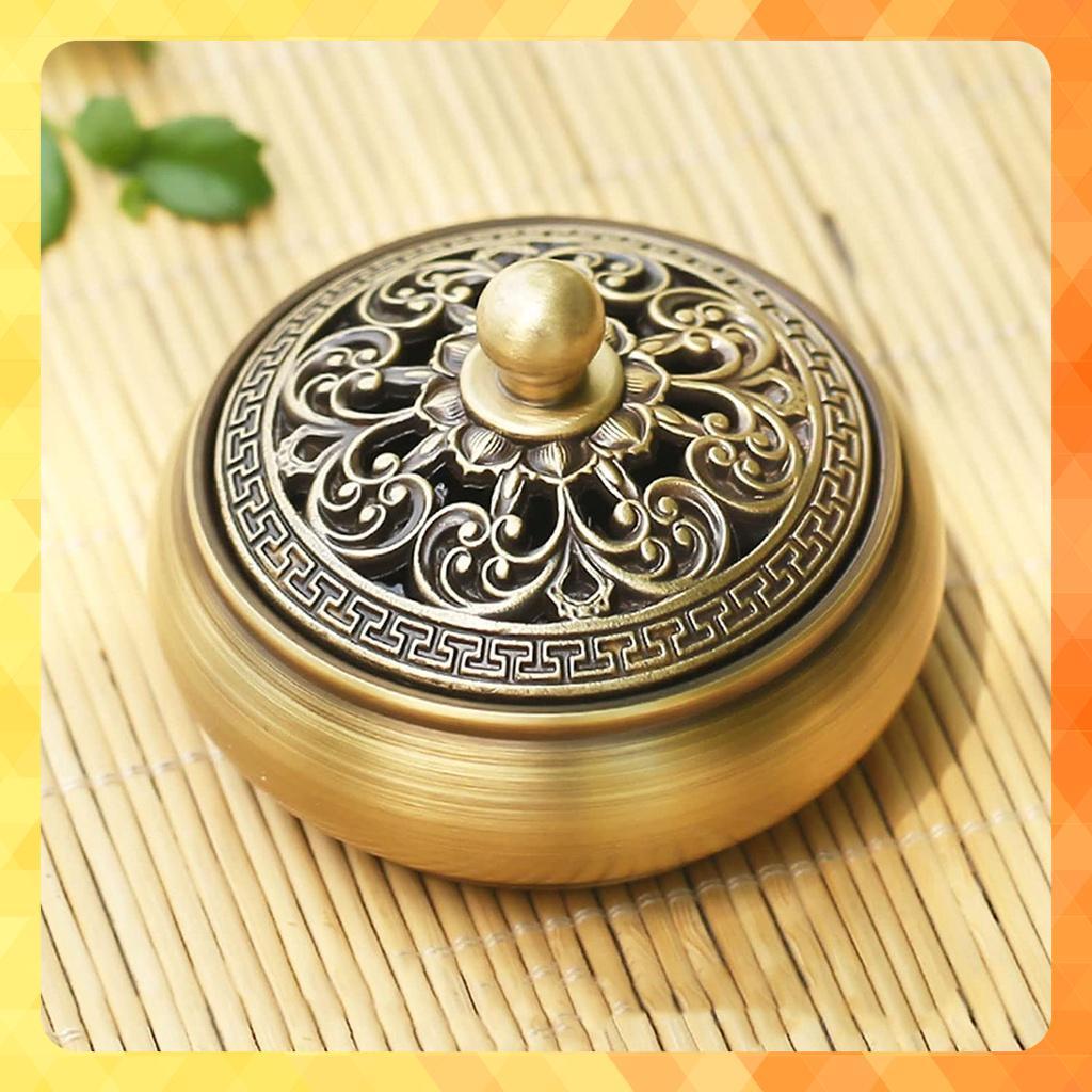 Bộ dụng cụ xông trầm hương nhiều món bằng đồng vàng nguyên chất tặng bột Nhật dẫn lửa/ khuôn tạo nụ trầm