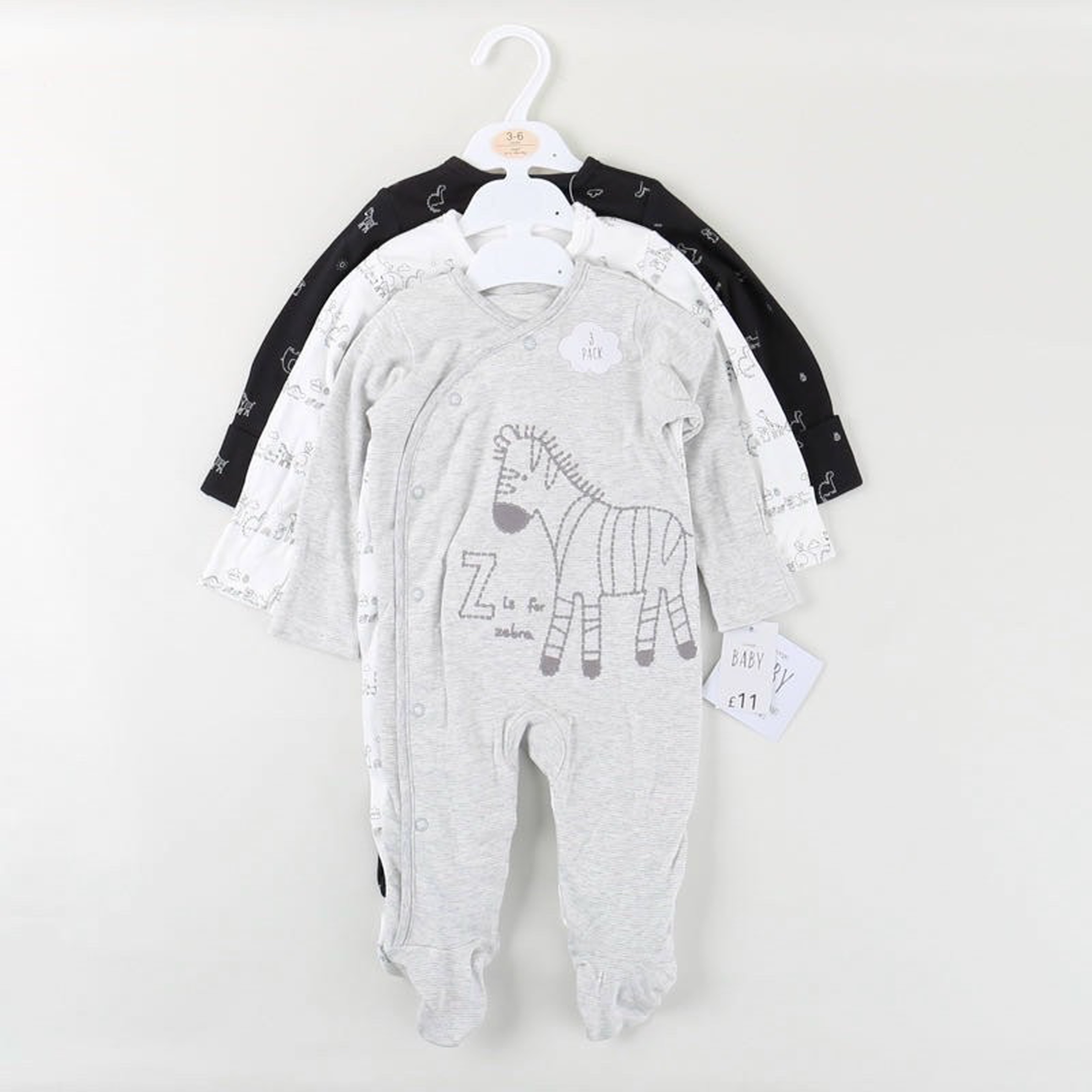 Set 3 Sleepsuits liền tất họa tiết Ngựa vằn 2 size cho bé