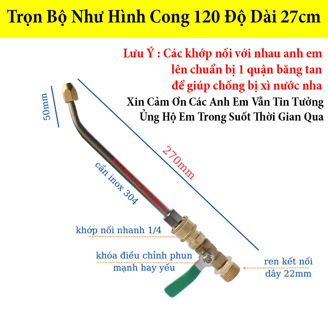 Cần xịt vệ sinh máy lạnh điều hòa dạng cong gắn dây rửa xe ren 22mm thông dụng