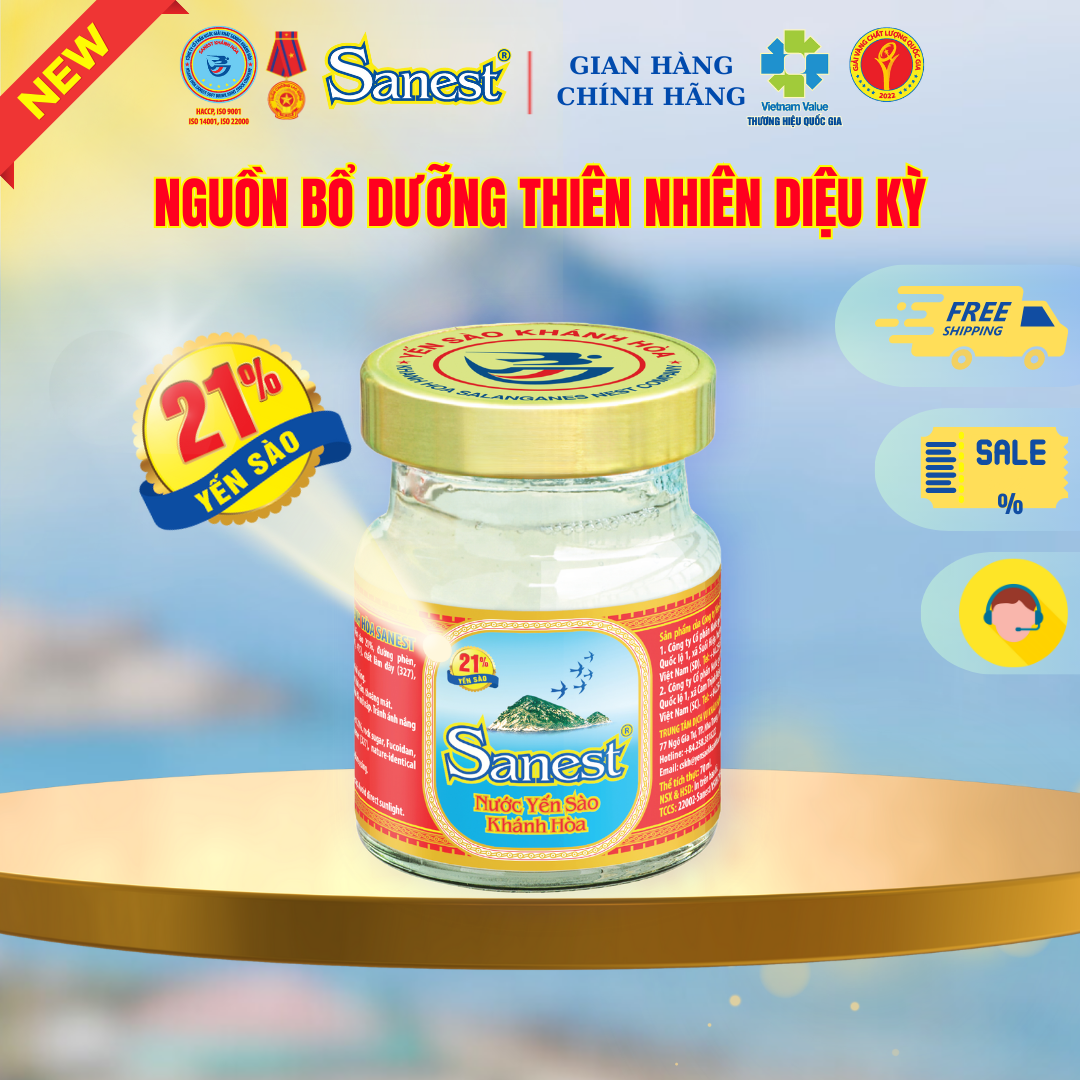NEW [ Hộp 6 lọ quà tặng] Nước Yến sào Khánh Hòa Sanest 21% - Có đường