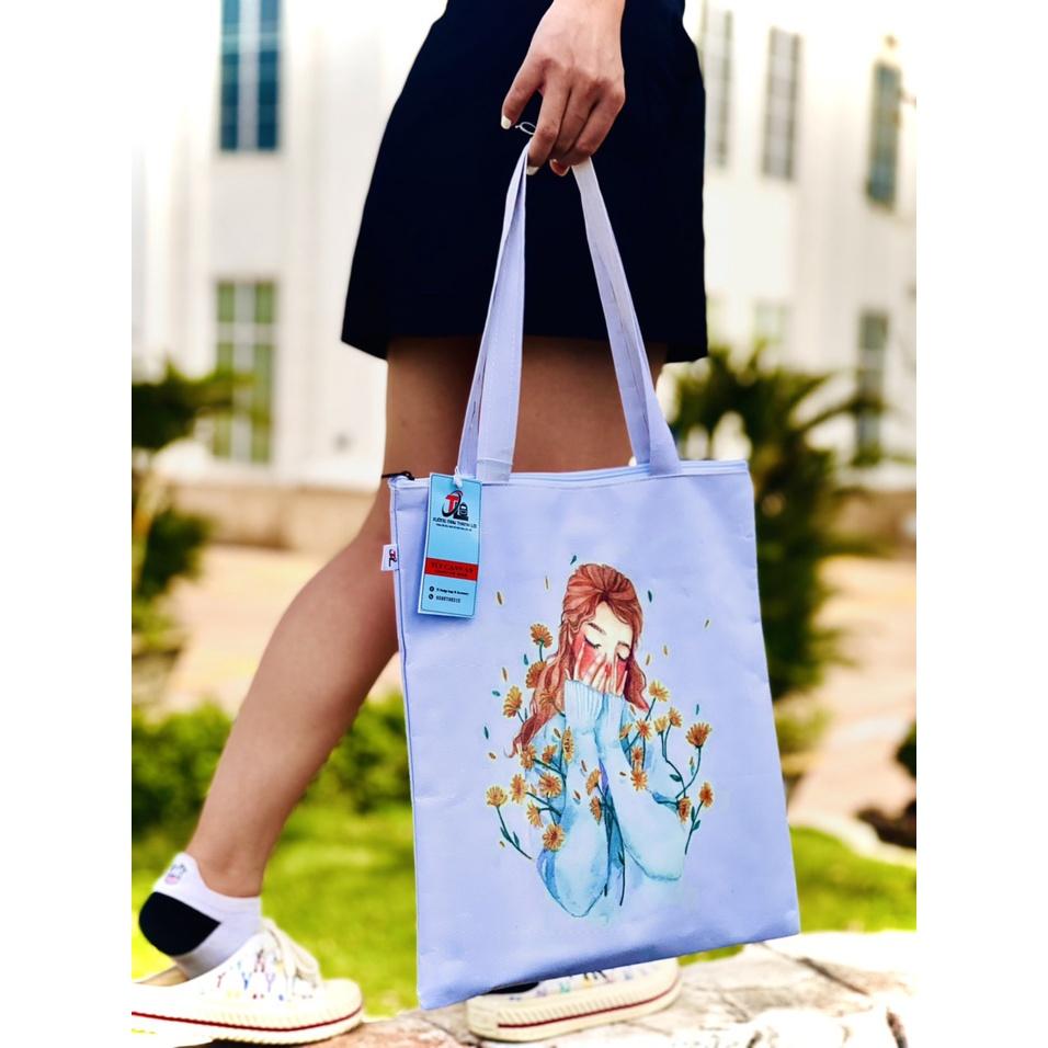 Túi Tote, Canvas TL Đựng Vừa A4, Đi Học Đi Chơi Đều Được, Có Khóa Đeo Vai Phong Cách