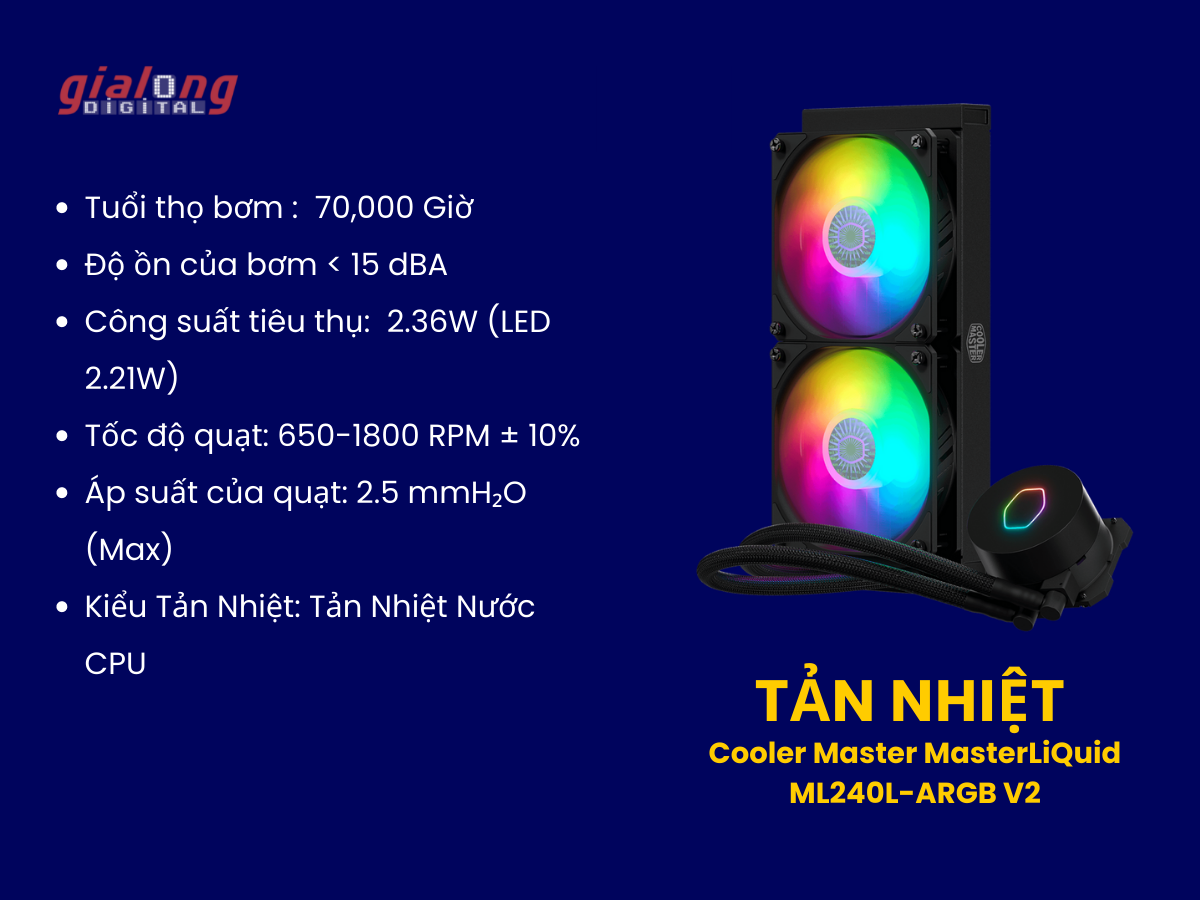 Tản nhiệt Cooler Master MasterLiQuid ML240L-ARGB V2 - Hàng chính hãng