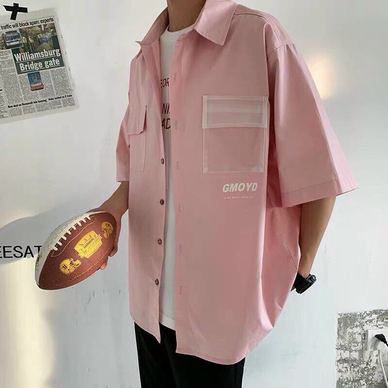Áo sơ mi nam  form rộng có phối túi dễ phối đồ, áo sơ mi tay ngắn Unisex hàn quốc họa tiết cá tính