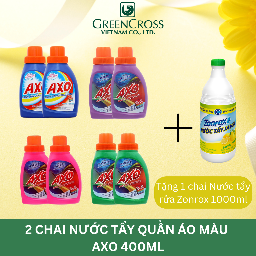 Combo Tiết Kiệm 2 Tặng 1 2 Chai Nước Tẩy Đánh Bay Vết Bẩn Cứng Đầu Cho Quần Áo Màu Axo 400Ml - Hương Hoa Đào