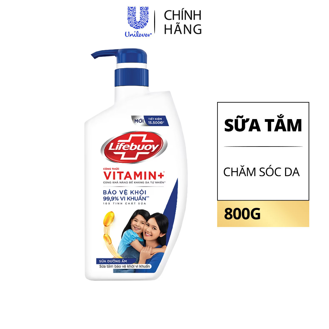 Sữa Tắm Lifebuoy Sạch Khuẩn Chăm Sóc Da Ngăn Ngừa Vi Khuẩn Lây Lan Với Ion Bạc+ Hỗ Trợ Cùng Đề Kháng Da Tự Nhiên Chai 800G