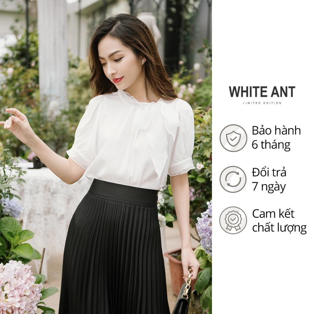 Áo Sơ Mi Cổ Nơ Tơ Organza Cao Cấp White Ant