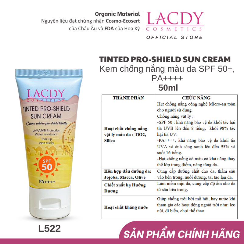 Kem chống nắng màu da - L522 TINTED PRO-SHIELD SUN CREAM 50ml