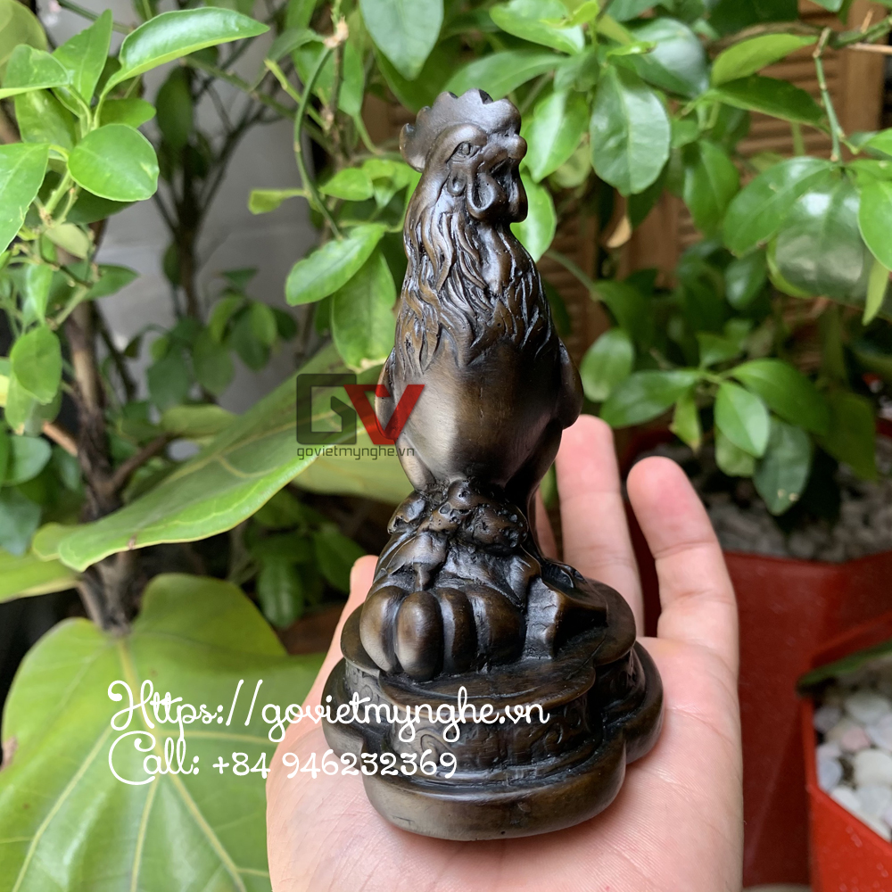Tượng đá phong thủy con gà trống trang trí phong thủy để bàn làm việc - Cao 12cm - Màu nâu đen