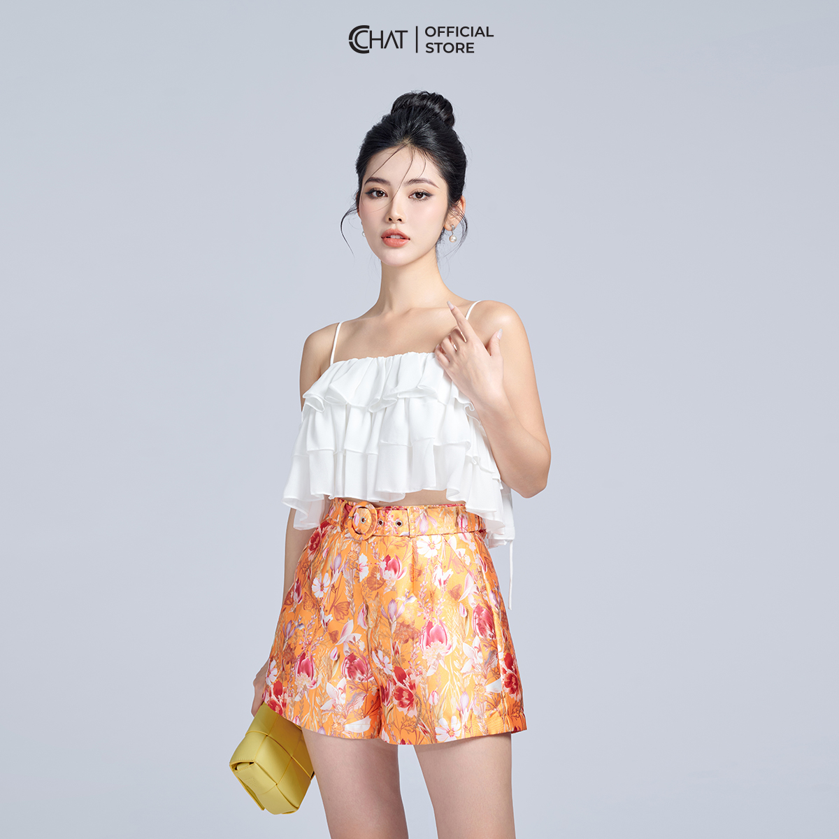 Quần Đùi Nữ Họa Tiết Dáng A Túi Chéo Chất Tafta Cao Cấp Mềm Nhẹ 12ONB5001AT