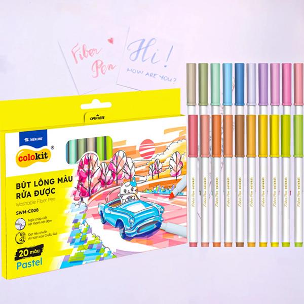 Hộp 20 Bút Lông Màu Pastel Rửa Được Washable Fiber Pen - Colokit Swm - C008
