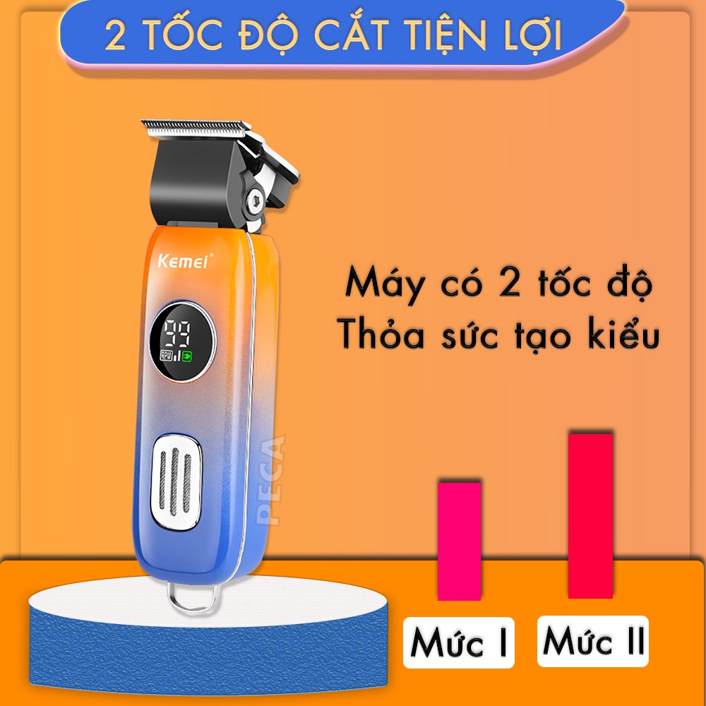 Tông đơ cắt tóc không dây Kemei KM-1837 phiên bản mới cải tiến điều chỉnh 2 mức tốc độ màn hình LCD thông minh sạc nhanh USB công suất mạnh