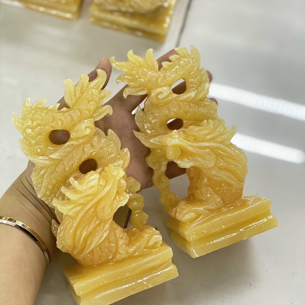 Cặp Rồng Đứng Phong Thủy Đá Ngọc Hoàng Long - cao 15cm