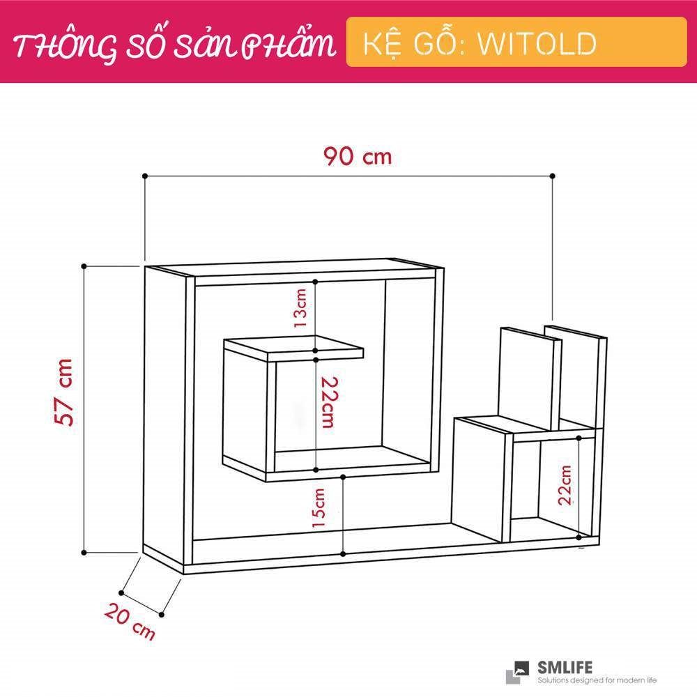 Kệ gỗ treo tường trang trí hiện đại SMLIFE Witold | Gỗ MDF dày 17mm chống ẩm | D90xR20xC57cm