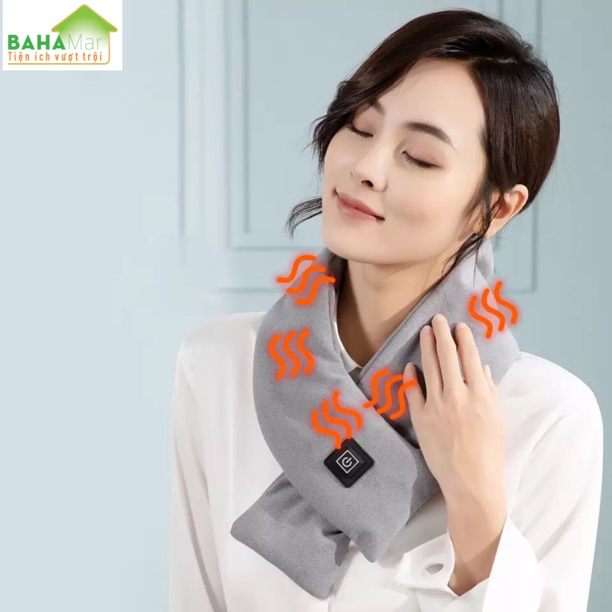 KHĂN QUÀNG CỔ THÔNG MINH LÀM NÓNG BẰNG NHIỆT &quot;BAHAMAR&quot; làm nóng giữ ấm cổ, cơ thể để giảm mệt mỏi. Có 3 chế độ làm nóng, kiểm soát nhiệt độ thông minh