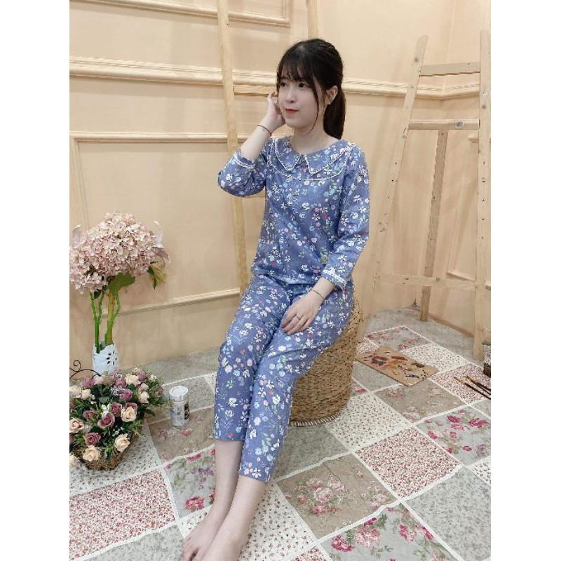 Quần áo mặc nhà cổ sen phối ren