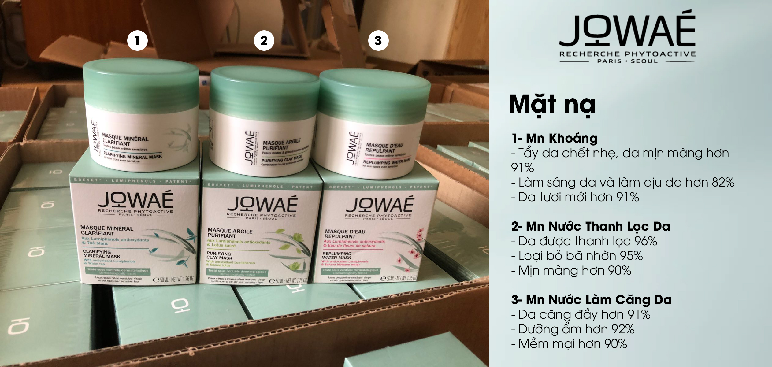 Mặt nạ khoáng tẩy da chết loại bỏ tạp chất làm mịn da JOWAE 50ml Mỹ phẩm thiên nhiên nhập khẩu Pháp