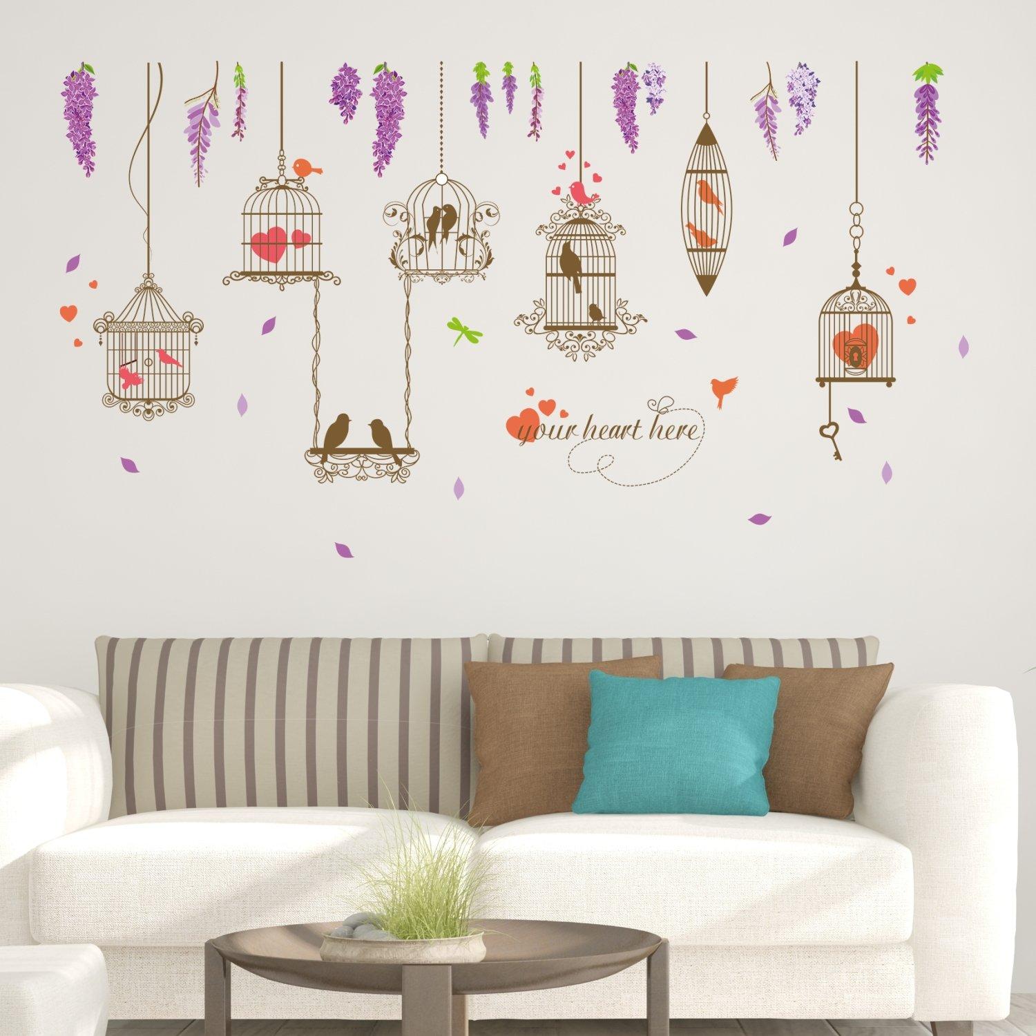 DECAL DÁN TƯỜNG LỒNG CHIM TRÁI TIM ĐỎ