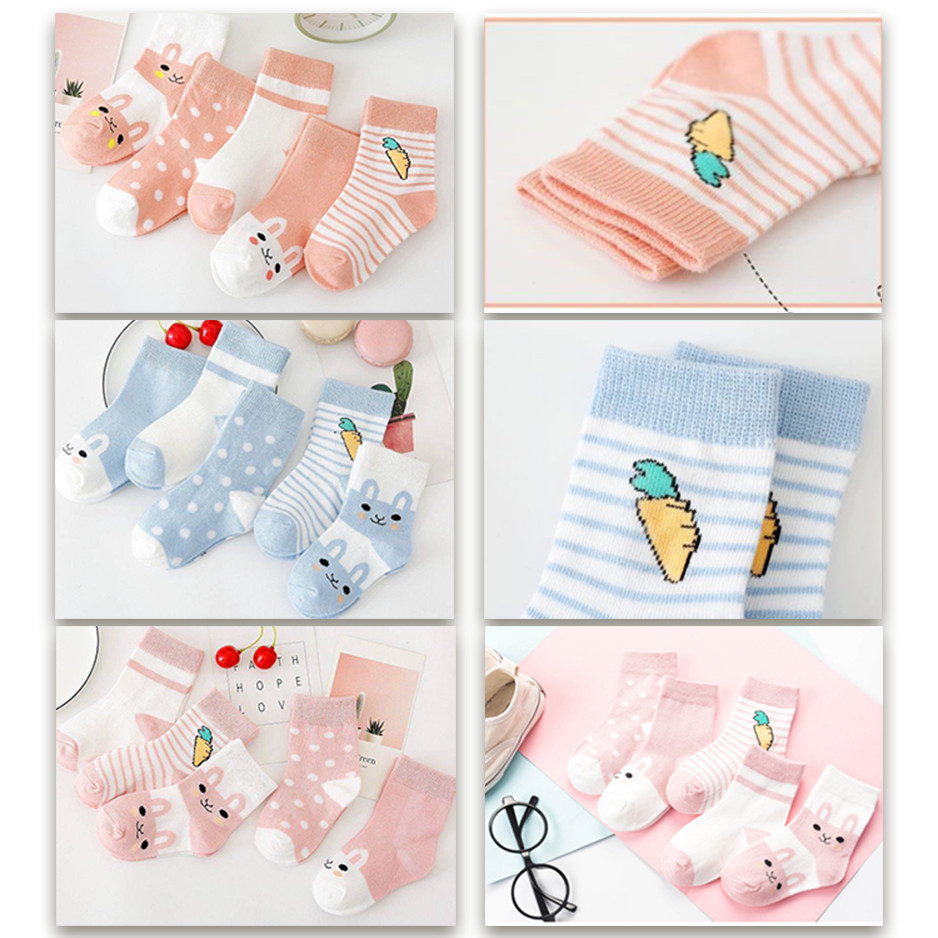 Set 5 Đôi Tất, Vớ  Hình Thỏ Cao Cổ,Chất Thun Cotton 4 Chiều,Êm Mềm, Co Dãn Tốt, Đáng Yêu, Dễ Thương, Ưa nhìn, Có 3 Màu ( Xanh, Cam, Hồng) Phù Hợp Cho Bé Đi Học, Đi Chơi Đều Thoải Mái, Năng Động