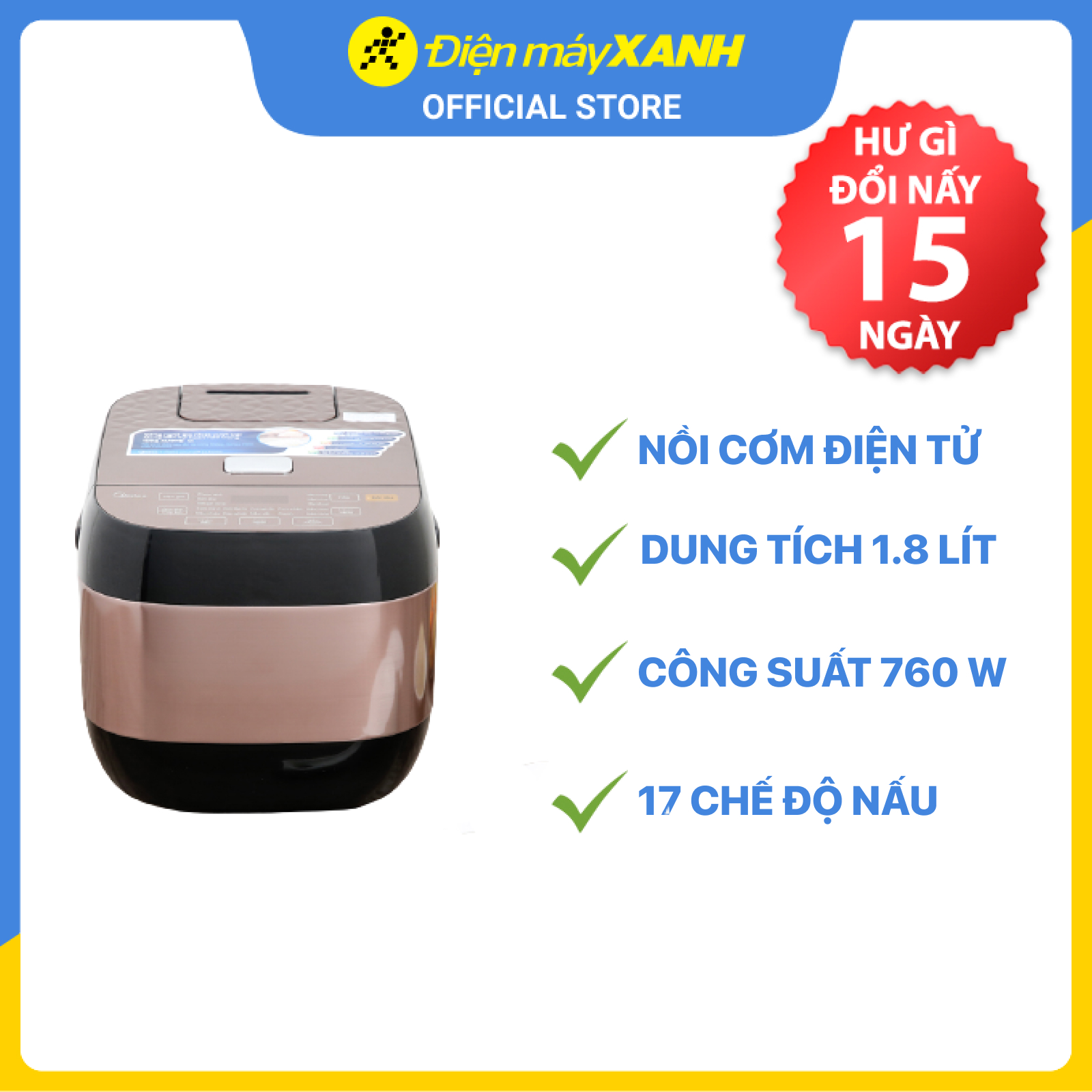 Nồi Cơm Điện Tử Midea MB-FS5006 (1.8 Lít) - Hàng Chính Hãng