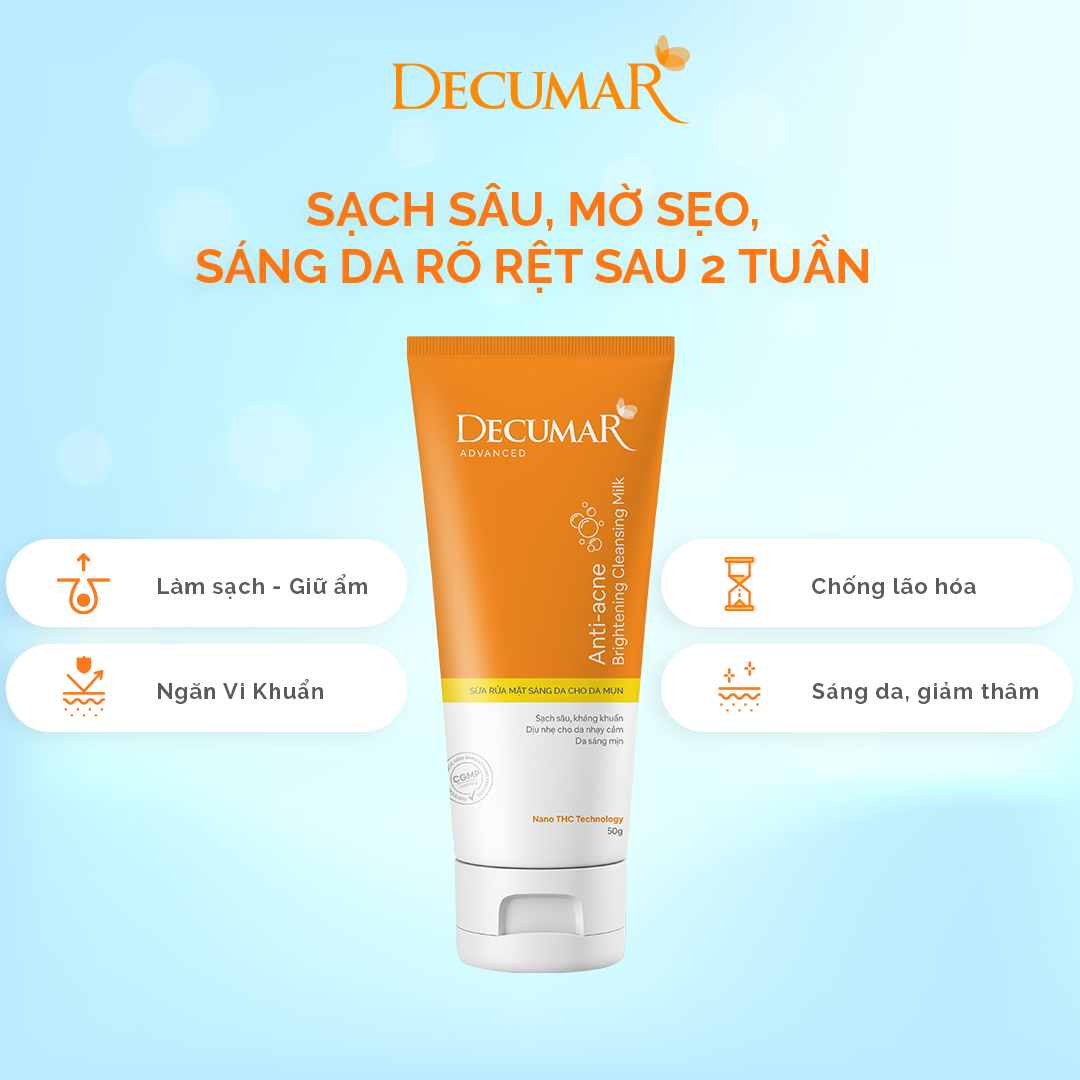 Combo 3 sản phẩm Ngừa Mụn Sáng Da sau mụn Decumar Advanced THC White (Gel mụn thâm + Gel rửa mặt sáng da+ Kem chống nắng phù hợp mọi loại da)