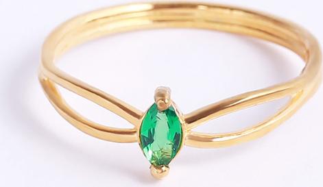 Nhẫn bạc đá xanh lá cây nữ hạt dưa cổ điển đai chéo Gix Jewel N02