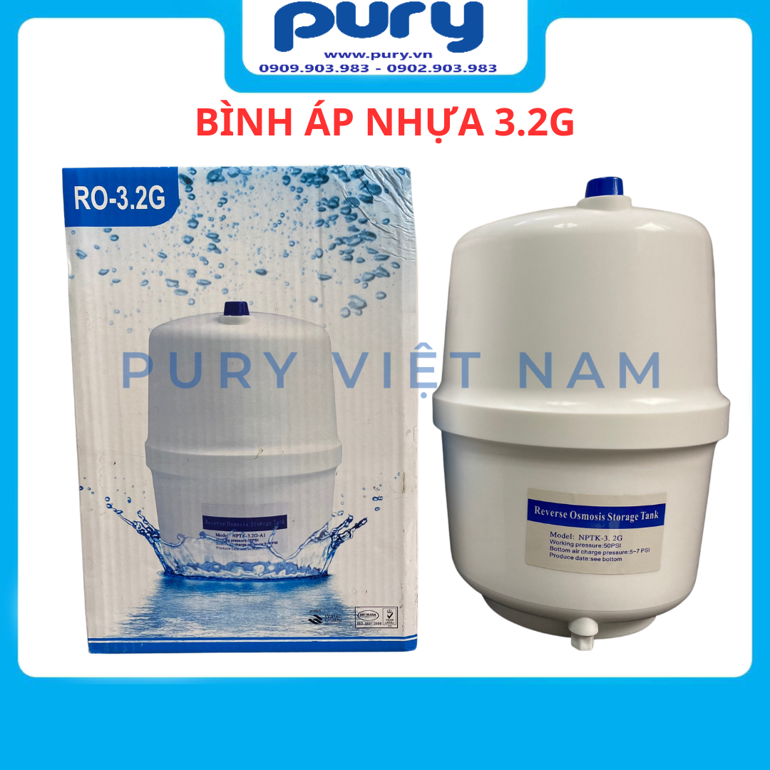 Bình áp máy lọc nước, Bình áp 8l (3.2G), Bình áp 10l (4.0G), Bình áp nhựa kèm van - Dùng cho tất cả máy lọc nước