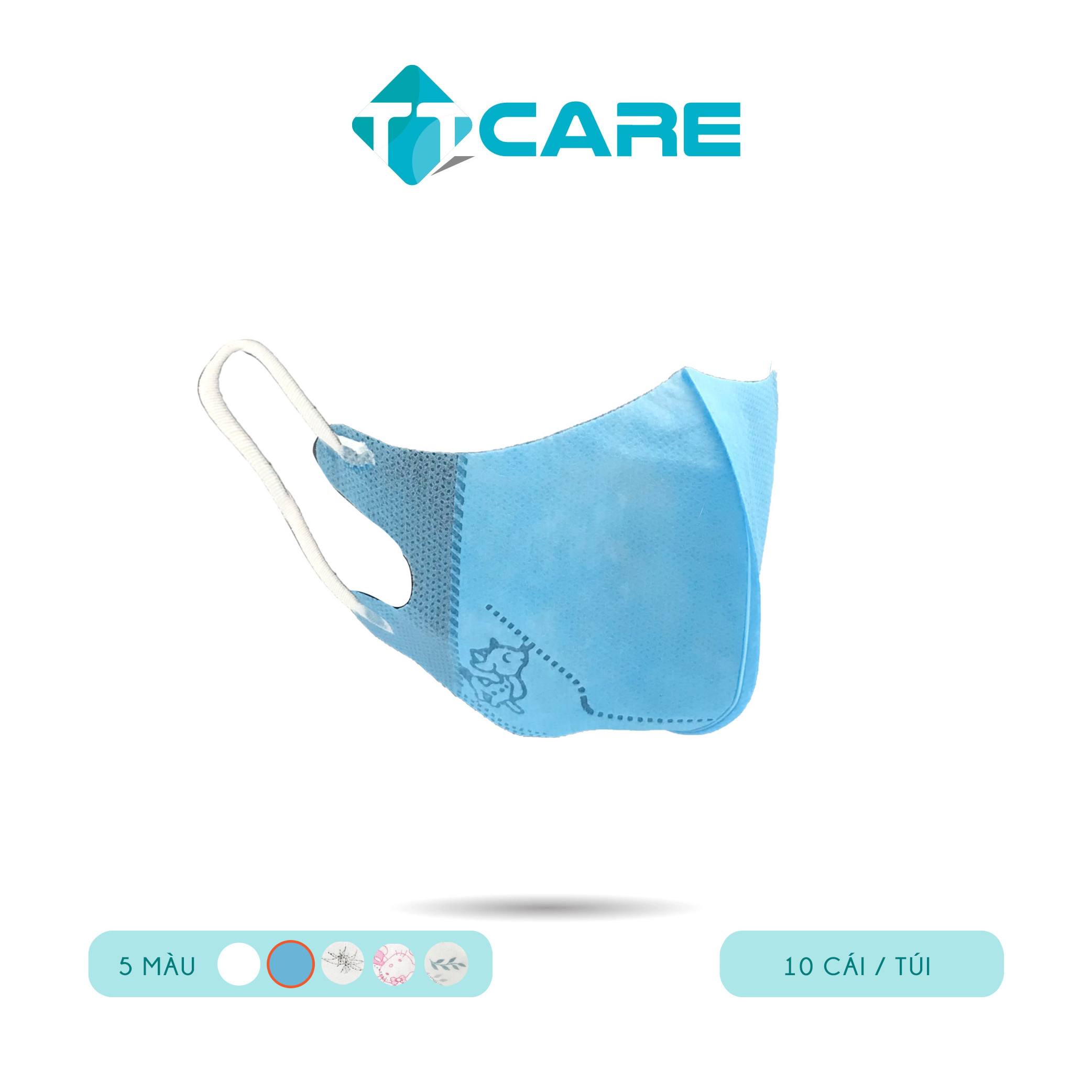 [COMBO 10 HỘP] Khẩu Trang Cho Bé 3 Lớp TTCARE - 5D BABY Màu Trơn Kháng Khuẩn Đạt Chuẩn Chất Lượng Quốc Tế- HỘP 10 CÁI