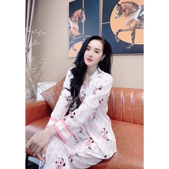 Bộ Pịama Lụa Mềm Mịn Thoáng Mát Hoạ Tiết Xinh Xắn